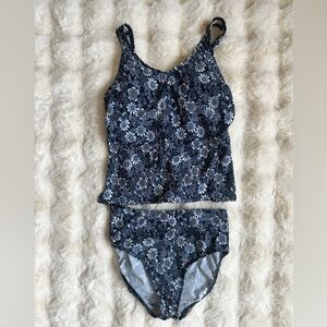 L.L. Bean blue floral tankini- size 10/ medium